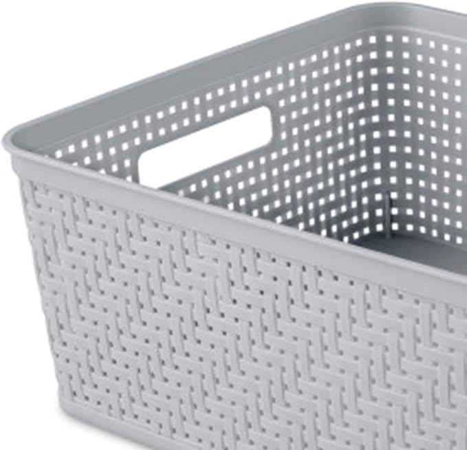 Sterilite 18 Pack Plastic Storage Bin Organization Containers, Short Baskets, Cement