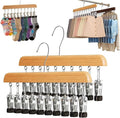 10/12-Clip Wooden Hanging Organizer, Sturdy Rack for Pants, Leggings, Socks, Hats, Scarves, Multi-Purpose Closet Storage for Home Use (2, Burlywood 10clip)