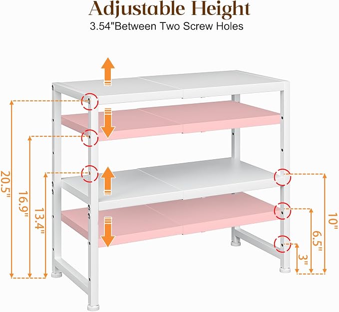 2-Tier Expandable Kitchen Storage Shelf,150LBS Heavy Duty Metal Shelving Units For Small Appliance,Adjustable Pots and Pans Organizer Rack Shelves For Kitchen Counter Under Cabinet Garage Pantry,White