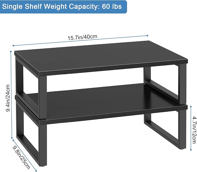 Monitor Riser 2 pack Monitor Stand for Desk Wood, Black | Laptop Stand Riser Wood, Computer Stand for Desk Shelf, for Office Laptop, Desktop Organizers, Easy Installation
