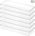 Clear Drawer Organizer Trays 6 Pack Plastic Dividers Bins | 15x6x2 Inch Desk Separator, Stackable Dresser Makeup Kitchen Office Storage Boxes, Cosmetic Utensil Flat Container Case