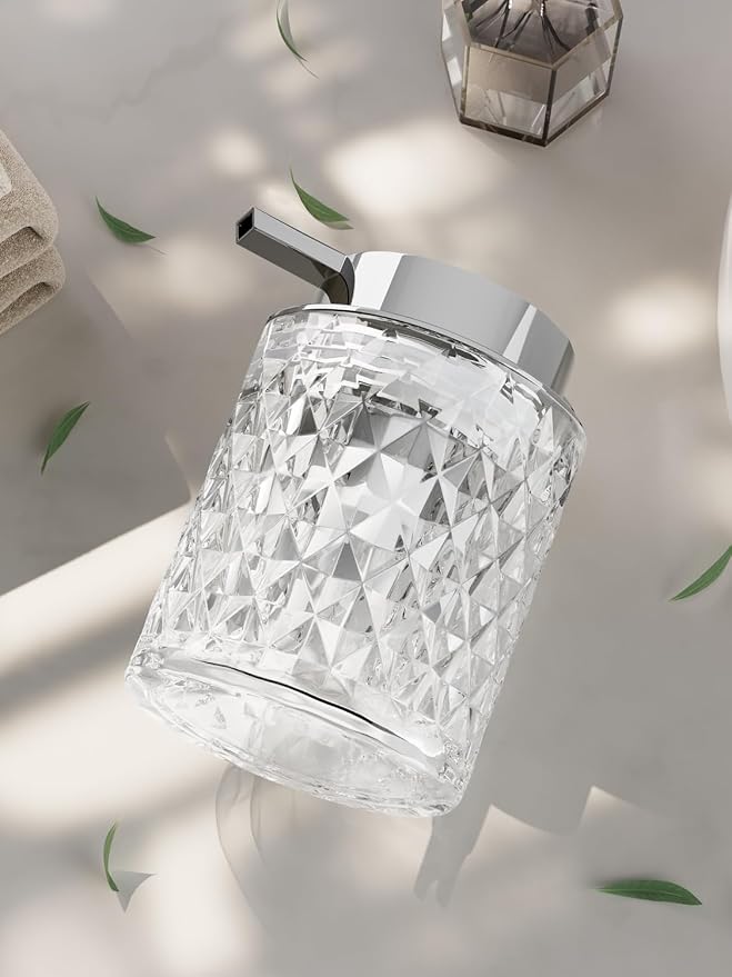 Bathroom Accessory Set, Foaming Soap Dispenser, Glass Hand Foaming Soap Dispenser, Refillable Clear Pump Bottles for Liquid or Lotion, Crystal Decorative Handwash Dispenser for Bathroom, Kitchen