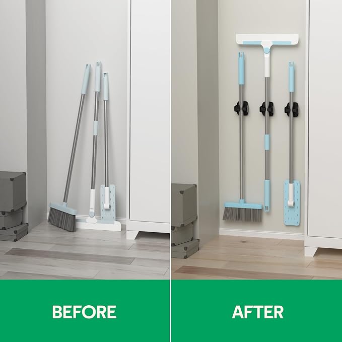 reliahom Broom Holder Wall Mount Mop Grippers organizer wall hanging,10Pack | No Drilling Self Adhesive Easy install Anti-Slip Mop Broom Hanger Storage Rack for Kitchen,Laundry Room,Garden,Garage