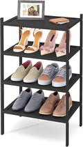 Smiry Bamboo Small Shoe Rack, 4 Tier Shoe Organizer for Entryway & Closet, Stackable Free Standing Storage Shelf for Shoes, Bags & Plants, Black