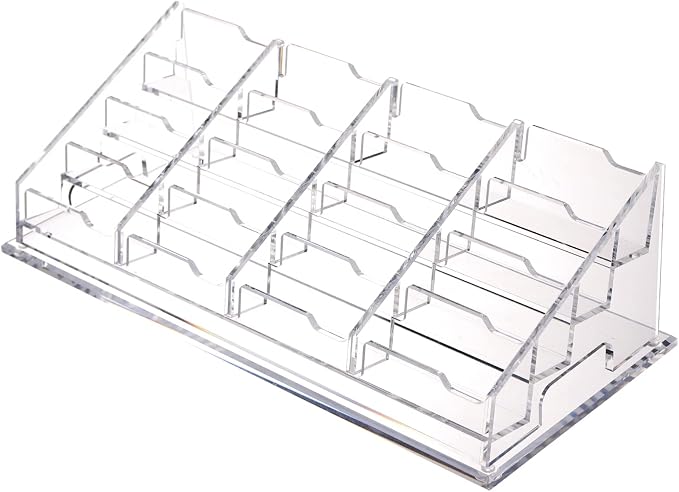 YUXUN Acrylic Business Card Holder for Desk-4 Tiers 16 Slots, Business Card Holder Case, Clear Multiple Cards Display Stand for Office Supplies Home School
