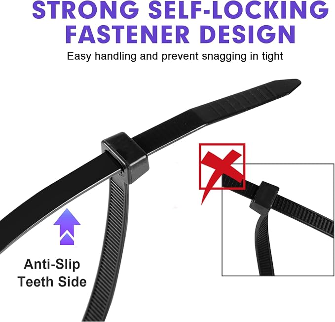 Zip Ties, RAZCC 1200pcs Black Cable Zip Ties 12 Inch, Heavy Duty Plastic Wire Ties with 100lb Tensile Strength, Self-Locking Black Nylon Tie Wraps for Indoor and Outdoor