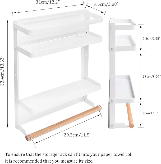 Magnetic Spice Rack for Refrigerator Magnetic Paper Towel Holder for Fridge Magnetic Shelf Magnetic Shelves Fridge Magnet Organizer Spice Rack Kitchen Organization Kitchen Storage(White)