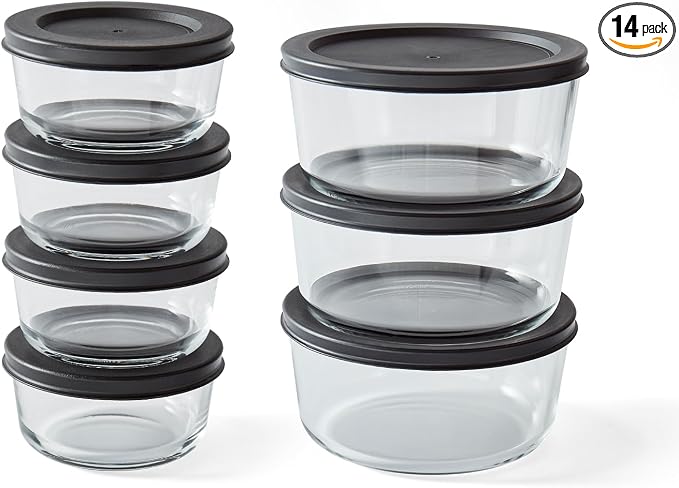 14-Piece Glass Food Storage Containers Set (7 Containers + 7 BPA-Free Lids) | 1-Cup & 4-Cup, Leakproof | Microwave, Freezer, Oven & Dishwasher Safe | Ideal for Meal Prep & Pantry Organization, Black