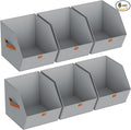 Homsorout Fabric Closet Storage Cubes - 6 Pack Square Storage Bins with Dual Handles for Clothes, Towels, Toys, Cube Storage Organizers for Bedroom, Nursery, Shelves, Closet, Small Spaces, Grey