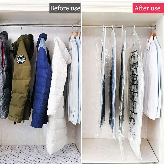 STTC Pack of 3 Garment Covers Bags, Hanging Transparent Vacuum Storage Bag for Wardrobe Storage Travel Garment Bags,M