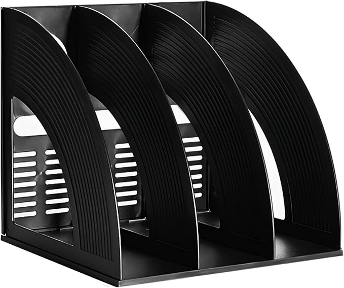 A4 File Holder Magazine File Folder Desk Organizer, 3 Vertical Compartments Bookshelf Document Divider Paper Box Bookends for Office Home Organization and Storage Racks