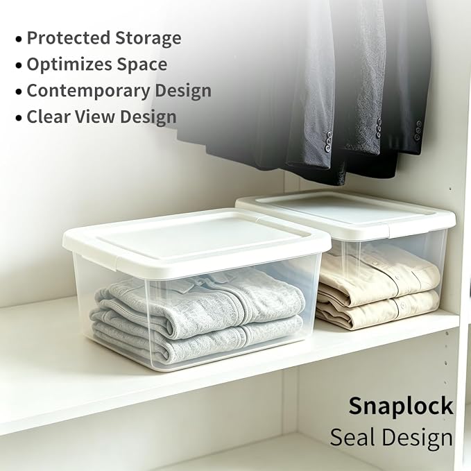 10 Pack Storage Box with Lidded, 6 Quart Plastic Storage Bina, Clear Stackable Containers, Suitable for Shoe Storage, Home Organizationg and Office Organizing