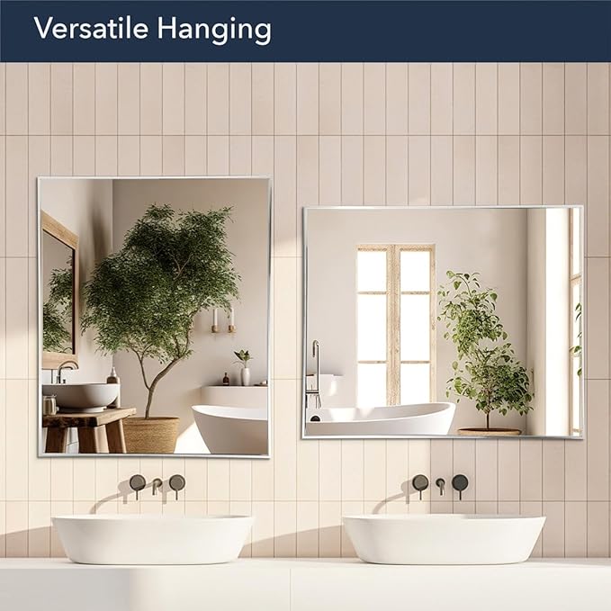 Head West Spectrum Modern Mirror 30"x36" | Stainless Steel Frame with Brushed Nickel Finish - Rectangular Shaped - Horizontal & Vertical Mount - Ideal for Bathroom and Living Room Decor
