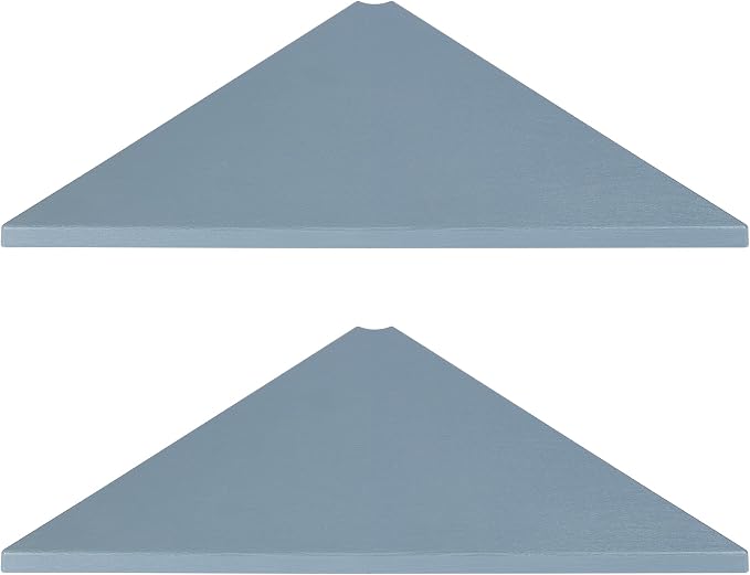 evron Corner Mounting Shelf Set of 2 – Easy to Install Floating Wall Shelves with Wood Grain Finish, Durable and Waterproof ABS Plastic for Kitchen, Bathroom, Living Room Home Décor (Grey)