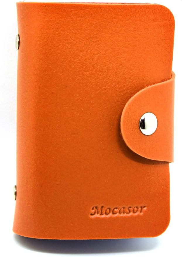 Soft Leather Credit Card Holder for Men & Women Bank Card Case with 24 Durable Plastic Insert Slots Slim Pocket Wallet ID Card Organiser Business Card Case Purse (Orange)