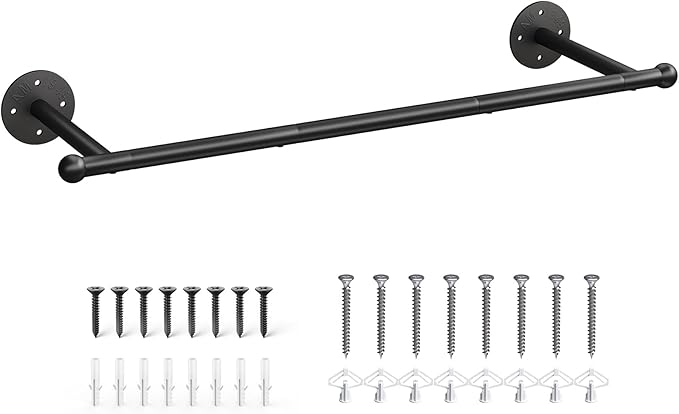 OROPY 33" Industrial Pipe Clothing Rack, Wall Mounted Clothes Rack | Closet Rods for Hanging Clothes, Multi-purpose Hanging Rod for Laundry Room, Bedroom and Closet Storage