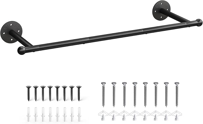 OROPY 33" Industrial Pipe Clothing Rack, Wall Mounted Clothes Rack | Closet Rods for Hanging Clothes, Multi-purpose Hanging Rod for Laundry Room, Bedroom and Closet Storage
