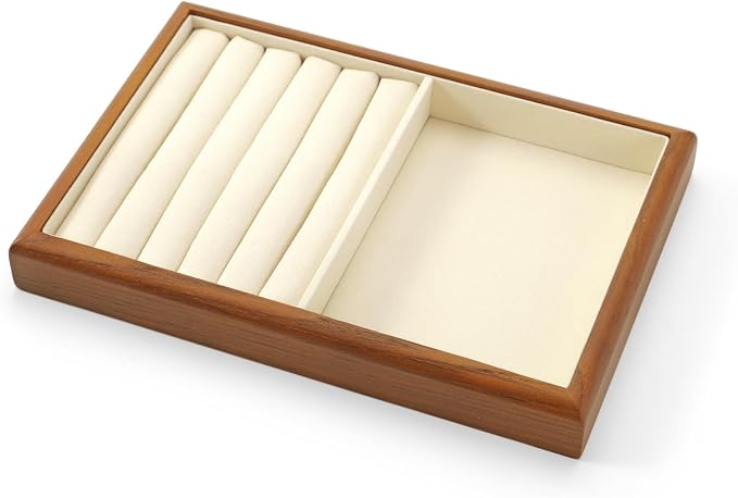 Oirlv Solid Wood Multifunctional Ring Earrings Studs Bangle Jewelry Organizer Tray Jewelry Drawer Organizer(Creamy White)