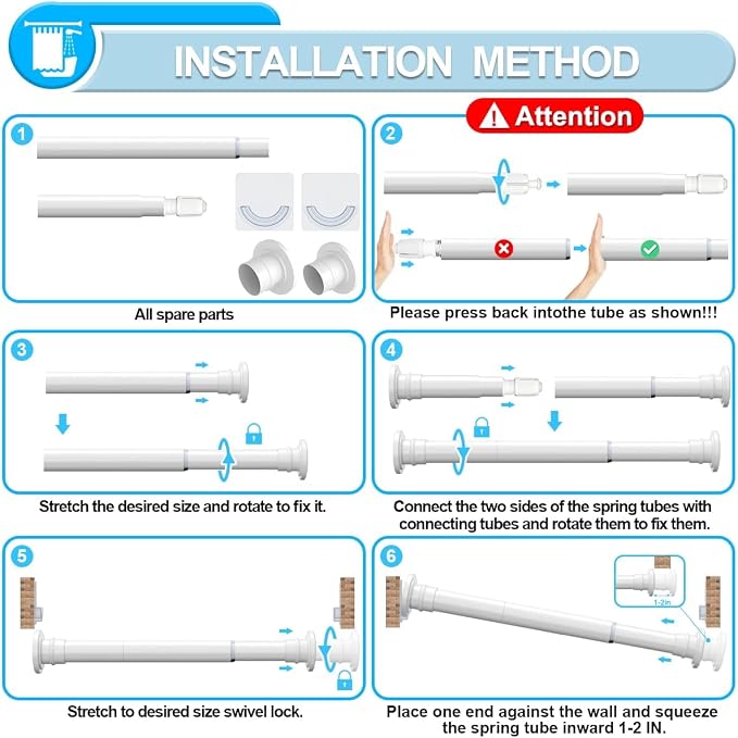 Small Tension Rod 18-32 Inch White Spring Shower Curtain Rod Adjustable Tension Curtain Rod No Drilling Heavy Duty Short Shower Rod,Non Slip,Stainless Steel