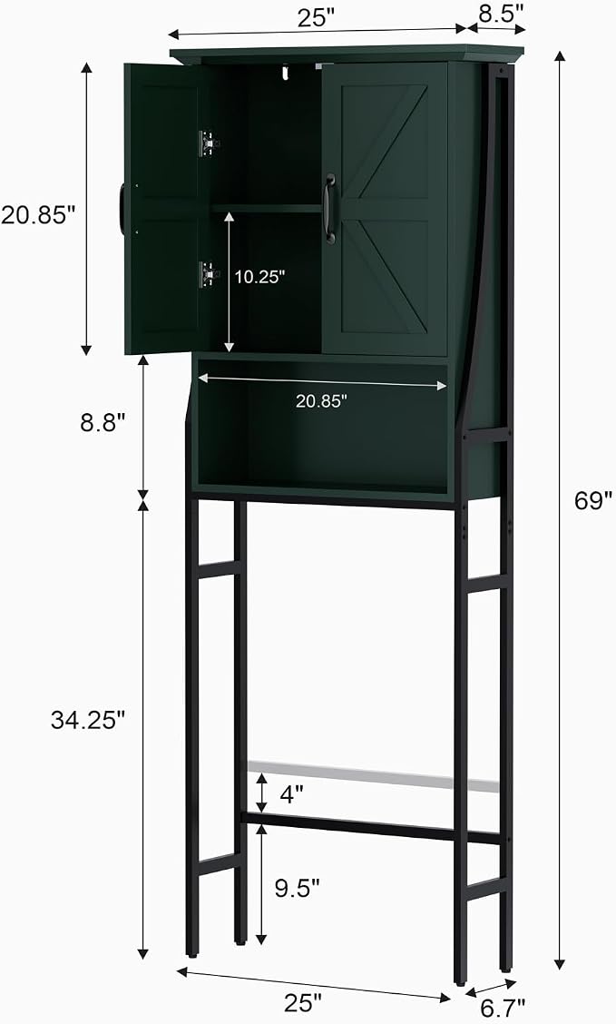 Over The Toilet Storage Cabinet, Over Toilet Bathroom Organizer with Barn Doors Above Toilet Storage Cabinet Spacesaver Behind Toilet Bathroom Organizer (Forest Green)