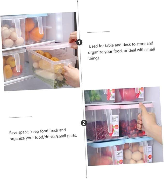 SHINEOFI 3pcs Food Preservation Storage Boxes 4l Rectangular Lidded Sealing Containers Plastic Pink Blue Refrigerator Organizer for Kitchen Pantry