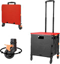 FELICON SELORSS Foldable Utility Cart Folding Portable Rolling Crate Handcart with Heavy Duty Telescoping Handle Collapsible 4 Rotate Wheels for Travel Shopping Move Luggage Office Use(Black+Red)