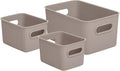 Superio Decorative Plastic Basket Open Home Storage Bins Organizer, Taupe (Set of 3) 1 Medium, 2 Small - Container Boxes for Organizing Closet Storage Bins for Shelves - Ribbed Collection