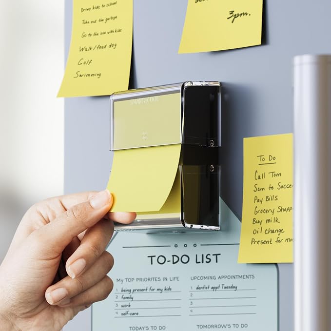 SMART&COOL Magnetic Pop-Up Note Dispenser for 3 x 3 in Accordion-Style Sticky Notes, Sticky Note Holder for Fridge, File Cabnets or Office Supplies, 1Pack, Clear & Black (Notes Not Included)