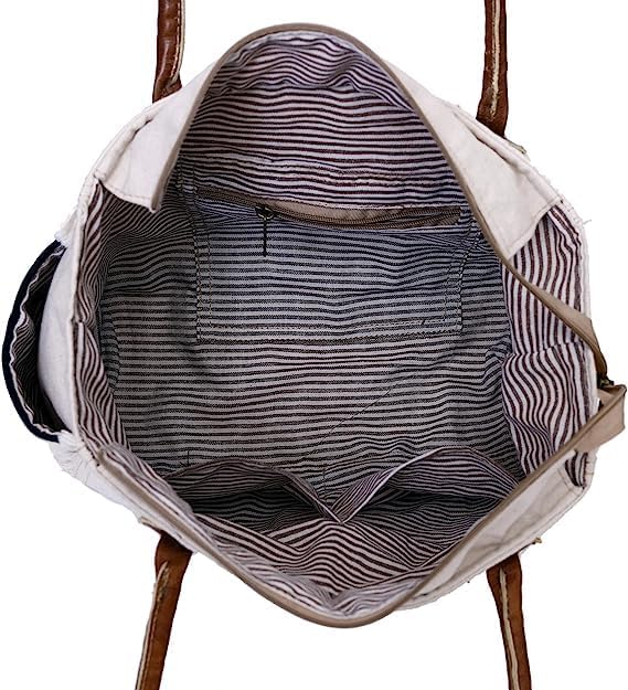 Shy Shy Bags Sel De Mer Canvas & Cowhide Tote Bag - Upcycled Radiant Leather Hand Bag