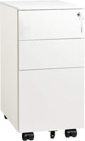 DEVAISE Slim File Cabinet with Lock, 3 Drawer Mobile Filing Cabinet for Legal/Letter/A4 Size, Fully Assembled Except Wheels, White