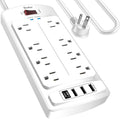 Surge Protector Power Strip, Yintar 10 Feet Flat Plug Extension Cord with 8 AC Outlets and 4 USB Ports, 2700 Joules, ETL Listed, White