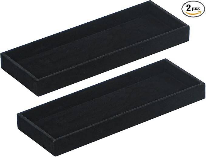 2Pcs Desk Drawer Storage Tray, Nightstand Organizer Tray, Necklace Bracelet Ring Earring Jewelry Display Tray, Grid Table Organizer Holder Tray for Sunglass, Phone, Watch, Perfume (1 grid)/Black
