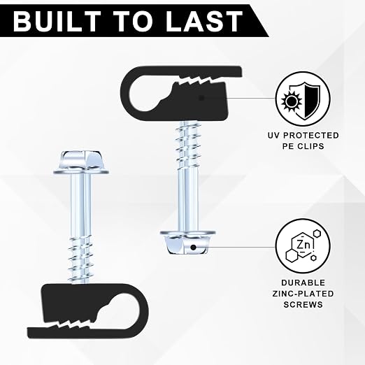 Cable Clips with Screws Fastener 1/4 Inch (6 mm) - All Weather Wire Clips for Coaxial, Ethernet,Electrical Cables,Brick/Stucco Siding Clips, UV-Resistant for Outdoor Wall Mount,100 Pack,Black