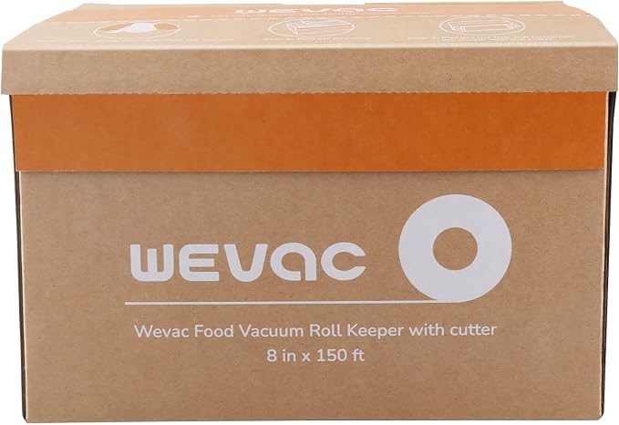 Wevac 8” x 150’ Food Vacuum Seal Roll Keeper with cutter, Ideal Vacuum Sealer Bags for Food Saver, BPA Free, Commercial Grade, Great for storage, meal prep and Sous Vide (8" x 150')