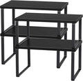 CADUKE Set of 4 Kitchen Counter Shelves Stackable Shelf Organizer Wood Countertop Shelves Expandable Cabinet Shelf Organizers Countertop Storage Rack for Pantry, Industrial Black