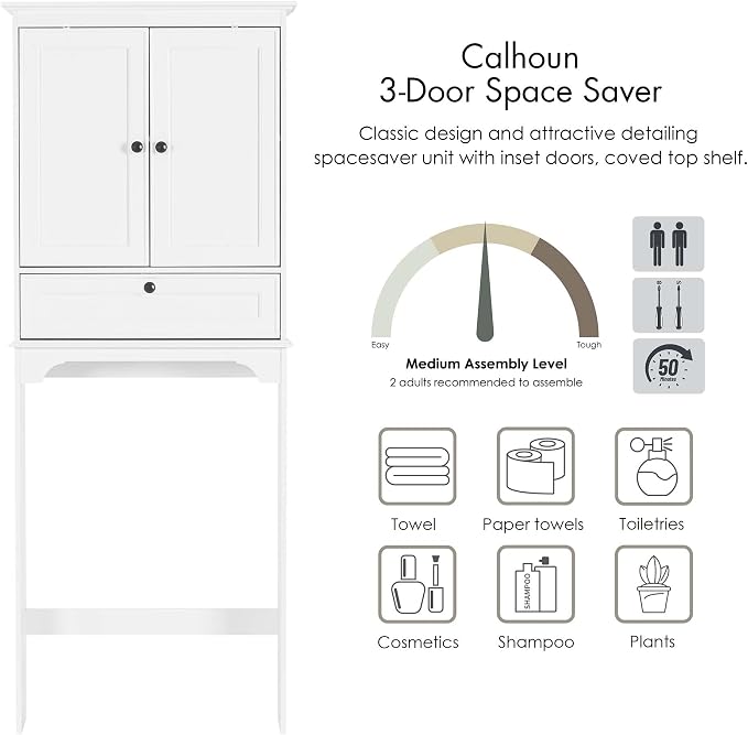 Spirich Bathroom Over the Toilet Storage Cabinet with Tilt-Out Cube, White | Space-saving Organizer for Small Bathrooms, Doors Conceal Clutter, Adjustable Shelf, Anti-Tip Device, Engineered Wood