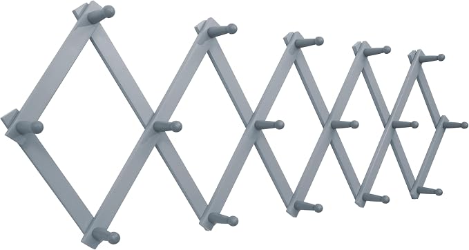 SKOLOO Accordion Wall Hanger with 16 Hooks, Modern Expandable Coat Rack Hat Rack for Wall, Solid Wooden, Dusty Gray Oak