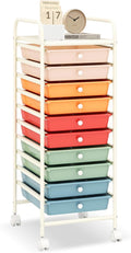 LDAILY 10-Drawer Rolling Storage Cart, Rolling Storage Cart, Storage Organizer on Wheels, Metal Frame, Scrapbook Paper Tools, Suitable for Office School, Classroom (Macaron, 10 Drawer)