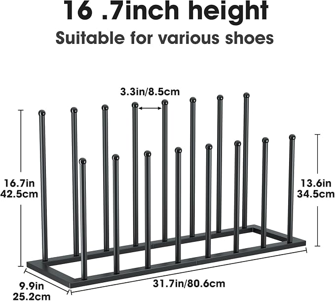 Urban Deco Free Standing Shoe Racks, Boot Organizer for Tall Boots, Black Metal Boot Rack Fit for 8 Pairs, Shoe Organizer for Dorm Room, Closet, Entryway (Black-8pairs)