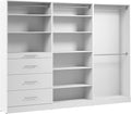 Bestar 107W x 16D Modular Closet Organizer System, Walk-in Closet with Rods, Shelves, and Drawers, Slab Style, Florence Collection, White