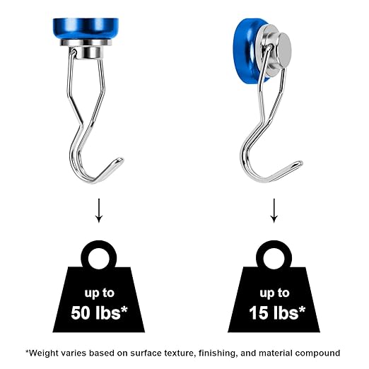 Ant Mag Swivel Magnetic Hooks 50lbs Heavy Duty Grill Magnet Hooks 4 Pack with Scratch Proof Stickers Great for Home Refrigerator Kitchen Store Grill BBQ Office Warehouse (Blue)