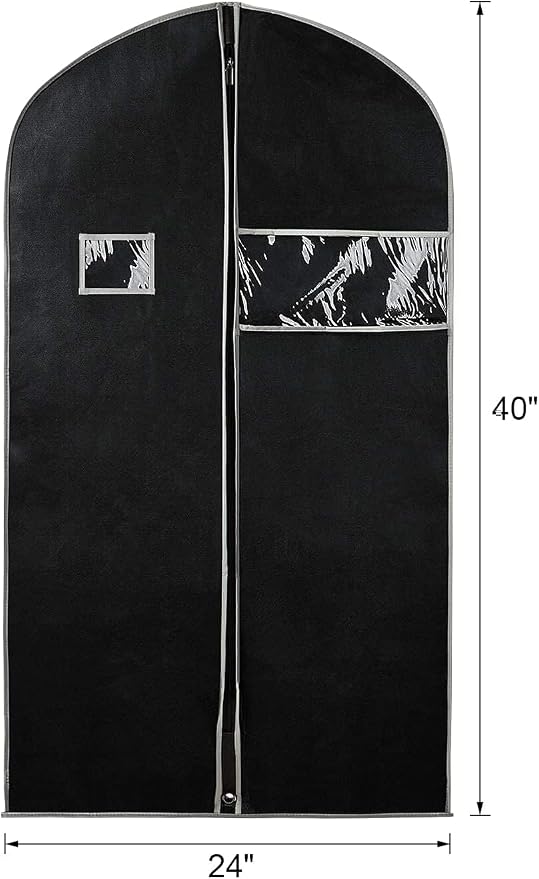 Syeeiex 40"Suit Bag, Set of 16 Garment Bags for Hanging Clothes, Suit Covers Bags for Men or Women, Garment Bags for Storage Suits, Shirts,T-shirts and Jackets on Closet(Black/Grey)