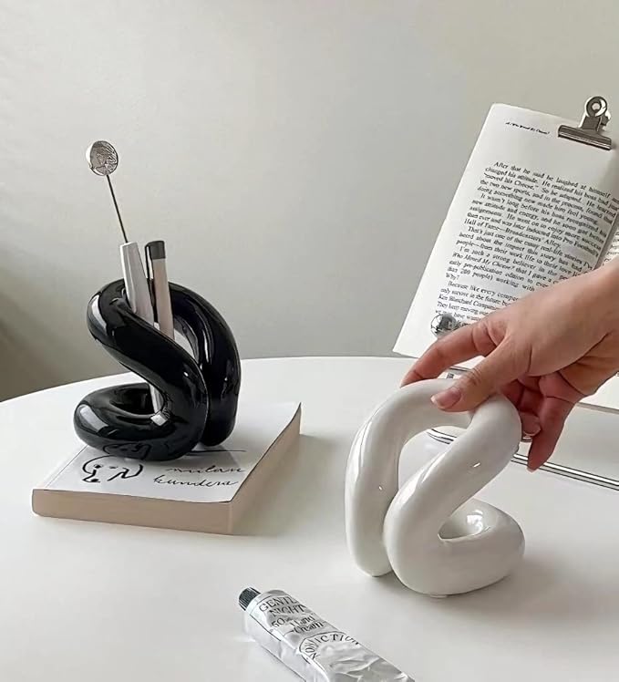 Handmade Ceramic Holder Stand for Toothbrushes, Makeup Brushes, and Pens - Minimalist Design for Bathroom Vanity and Countertops Decor (Black)