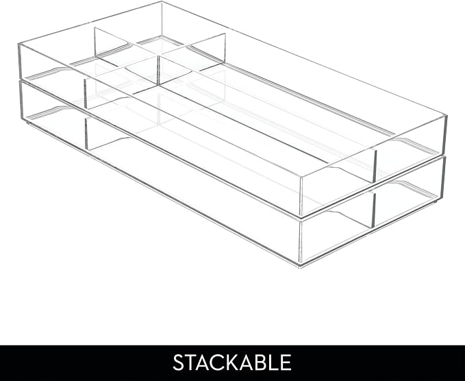 iDesign 4-Section Stackable Makeup Drawer Organizer, Set of 2, Clear | For Cosmetics and Toiletries