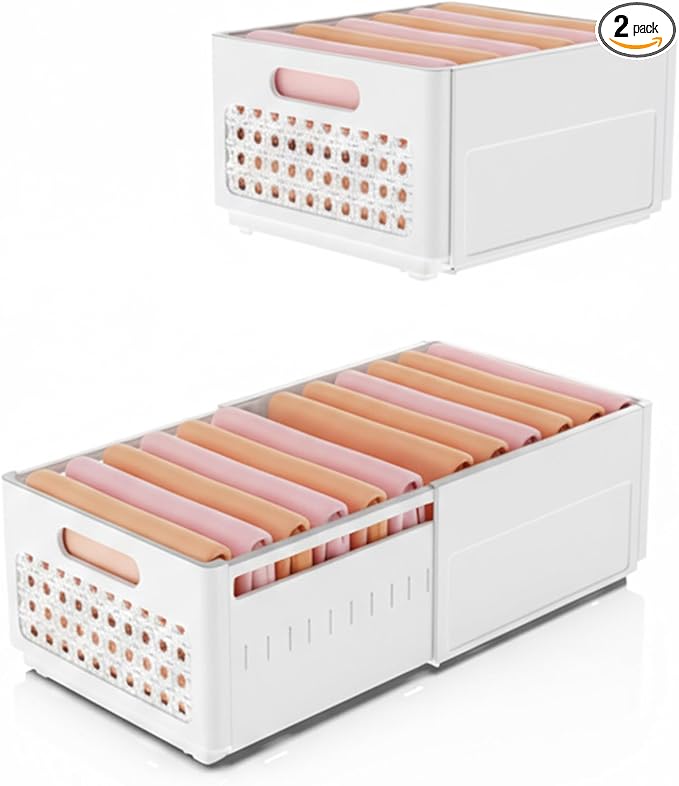Closet Organizers and Storage, 2 Pack Stackable Storage Drawers, Plastic expandable Closet Storage Bins for Bathroom Kitchen Laundry Room Wardrobe Office.