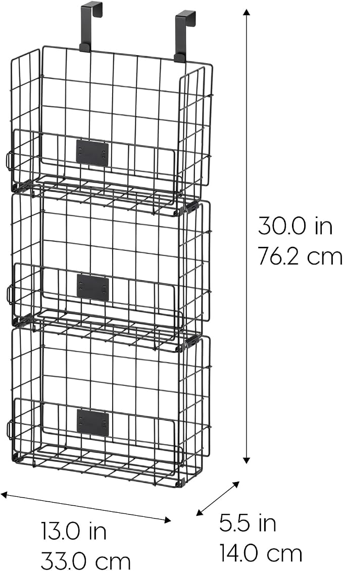IRIS USA Over The Door Organizer, 3 Pack, Hanging or Wall Mount Wire Basket | Spice Rack Bathroom Cabinet Closet Laundry Pantry Door Organizer, Wall Baskets, Durable Easy Assembly