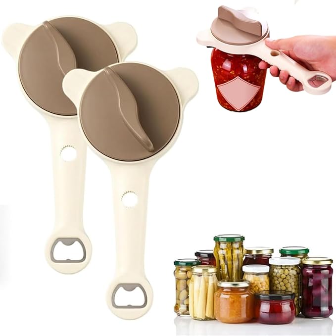 4 in 1 Multi-Purpose Jar Opener, Adjustable Stainless Steel Jar Opener, Adjustable Jar and Bottle Opener, Multi Size Lid Tool for Jars Cans Wine Bottles, Home Kitchen Helper (2pcs)