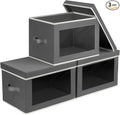 Homsorout Storage Bins with Lids - Small Fabric Organizers with Window, Collapsible Storage Bins for Clothes, Decorative Closet Organizers for Towels, Tshirt, 3 Pack, Dark Grey