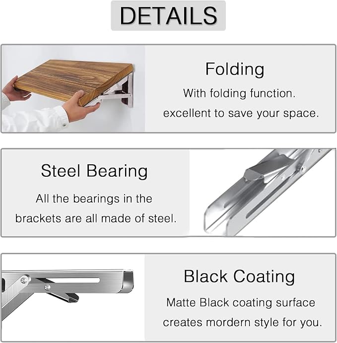 Folding Shelf Brackets 16 inch 4 Pcs Max. Load 350lb - Heavy Duty Stainless Steel DIY Wall Mounted Shelf Brackets Space Saving for Table Work Bench, Garage Workstation, Stuff Supports, Plant Stand