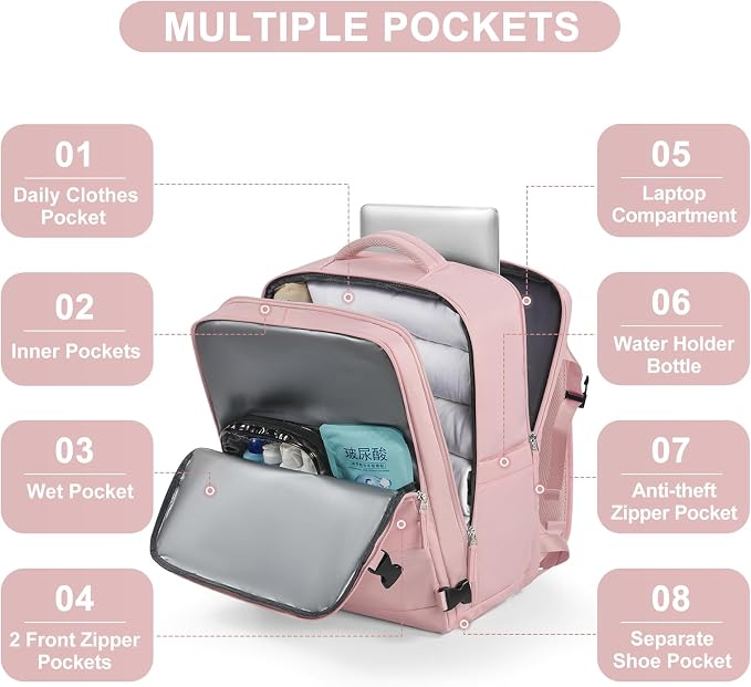 Large Travel Backpack for Women Airline Approved Carry on Backpack for Airplanes Mochila De Viaje Personal Item Travel Bag Spirit Airlines Personal Item Bag 18x14x8 Backpack for Traveling on Airplane